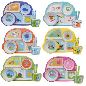 兒童餐具套裝竹纖維分格餐盤可愛寶寶嬰兒吃飯卡通碗分隔輔食餐具