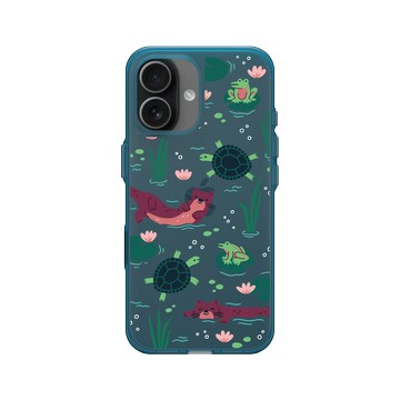 iPhone 17 Clear (相機按鈕) 夜幕藍 - RHINOSHIELD X Taipei Zoo - 臺灣水域插畫（水獺、龜、蛙）