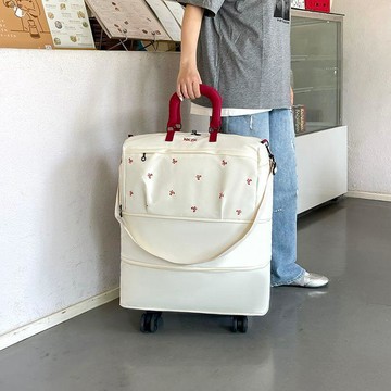 精心挑選 NKZK刺繡可擴展帶輪旅行包女大容量手提行李袋待產包短途出行健身 輕便 時尚包 手提行李袋 登機 登機行李袋