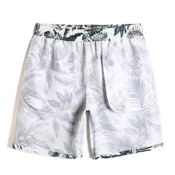蓋浪夏季海邊沙灘褲男速干寬松白色印花休閑短褲松緊帶透氣舒適