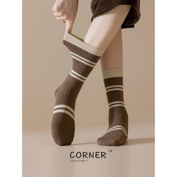 純棉美拉德女士襪子防臭透氣條紋長襪全棉吸汗秋冬諸暨中筒襪