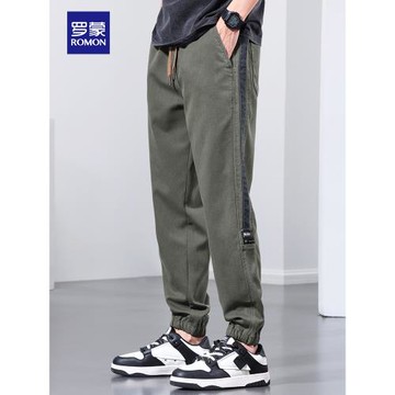 羅蒙男士工裝褲春夏季新款寬松哈倫束腳運動彈力潮牌休閑長褲子男