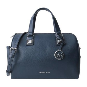 MICHAEL KORS-銀字荔枝紋皮革兩用波士頓包(海軍藍)小款