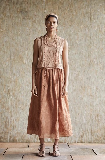 復古文青 棉麻植物染針織背心