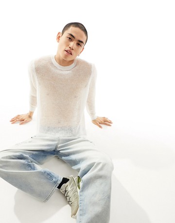 ASOS DESIGN knitted jumper in sheer texture in white