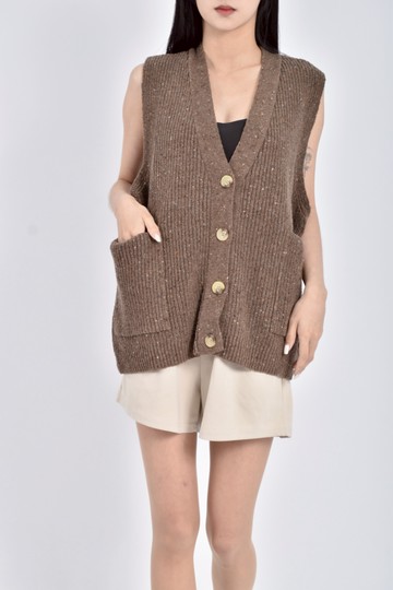 (M) yoom韓牌質感針織背心棕色上衣