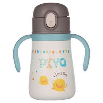 PiYOPiYO 黃色小鴨 彈跳吸管握把不鏽鋼保溫杯  V型吸嘴設計  防嗆、防噴水  3D立體浮雕噴印圖案  360ml  1個