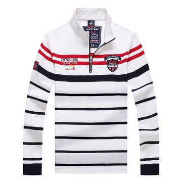 新款春秋季鯊魚寬松刺繡POLO衫男裝翻領純棉保羅長袖T恤大碼上衣