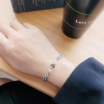 迴旋曲。茶晶白水晶中性款白鋼手鍊