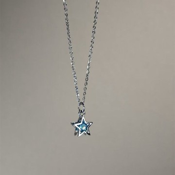 🌟臺灣出貨🌟Vintage古着Sky Blue Diamond藍色星星鋯石項鍊小衆ins甜美鎖骨鏈 項鏈 女生項鍊