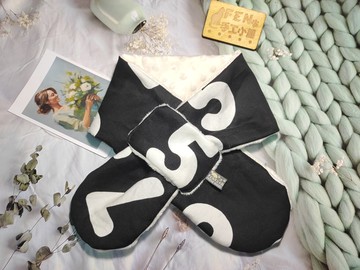 日本厚棉布黑底白數字圍脖-不分年齡圍脖-圍巾-脖圍-短圍巾-暖和-