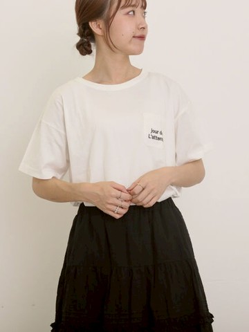 有機棉口袋英文刺繡短袖圓領T恤(0F000948010) - Samansa Mos2