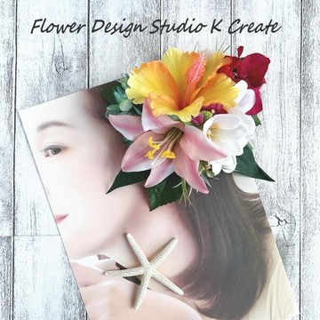 黃橙色扶桑花與雞蛋花髮夾 Hula 舞 婚禮 髮飾 Hula 度假婚禮 結婚 雞蛋花