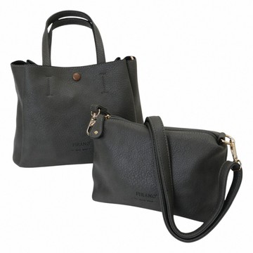 FIRANO- GRAY 軟皮革附斜背包磁扣三層小手提包(深板岩灰)