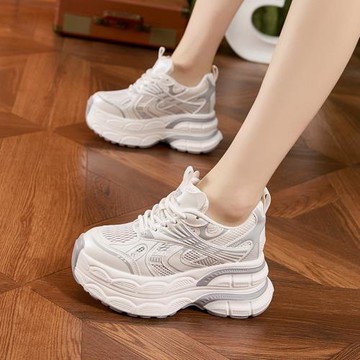 厚底老爹鞋女2025夏季新款百搭鏤空網面透氣涼鞋小個子內增高女鞋