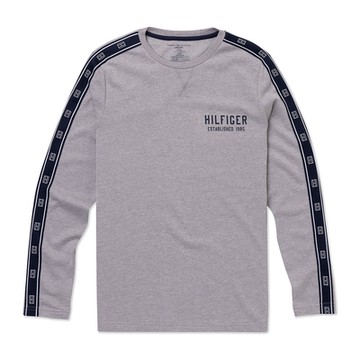 TOMMY 熱銷印刷手臂滾邊文字長袖T恤-灰色