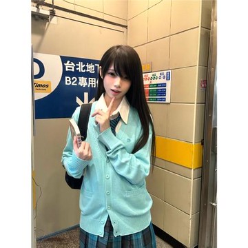 夏日和風鈴 基礎款JK制服V領毛衣開衫日系學院風針織衫外套上衣女