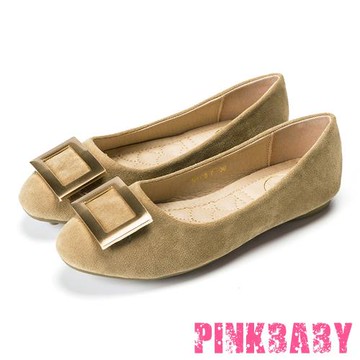【pinkbaby】豆豆鞋 軟底豆豆鞋/經典時尚金屬大方釦舒適軟底豆豆鞋 卡其