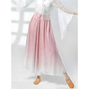 舞蹈褲女古典舞蹈服仙氣飄逸練功服中國舞漸變形體服開叉闊腿褲裙
