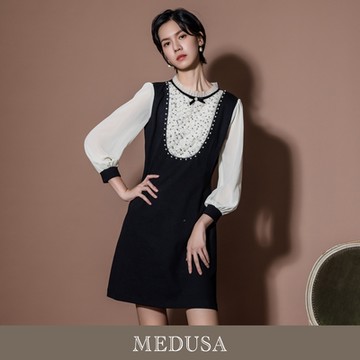 現貨【MEDUSA 曼度莎】法式黑白亮片小禮服洋裝（M-XL）｜法式禮服 法式洋裝 短洋裝