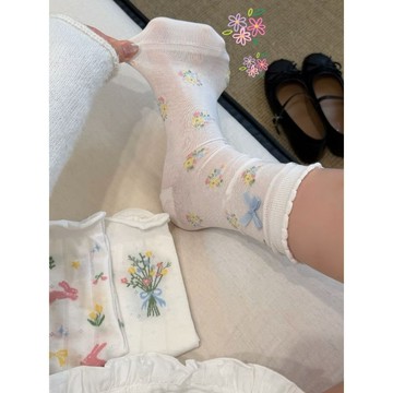 ✨臺灣出貨✨“春夏薄款”法式ins風小清新兔子花朵春夏學院風蝴蝶結中筒襪