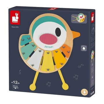 Janod 寶寶異想世界 寶寶鐵琴 造型輕巧可愛 適合寶寶拿取 鼓棒可收納於底部 成為鳥兒的腳 增加趣味性 底部有防滑腳墊 操作時不易滑動  25 x 24 x 4cm  1盒