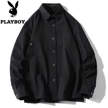 花花公子長袖休閑翻領男士襯衫