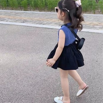 女童可愛短裙夏裝外穿2025新款洋氣寶寶夏季黑色百搭半身裙韓版潮