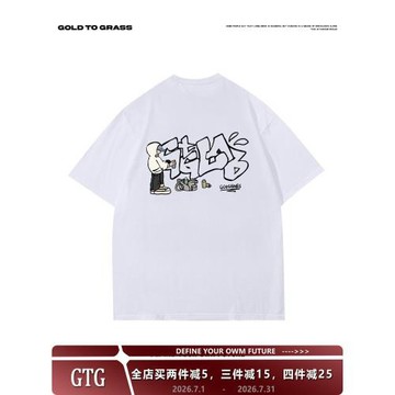 GTG原創美式復古潮牌卡通嘻哈圓領短袖男純棉新款oversize半袖T恤