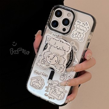台灣出貨❤磁吸適用iPhone16promax蘋果15手機殼13簡筆小狗旋轉支架11個性12