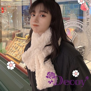Decoy 韓版百搭 仿瀨兔毛加厚保暖交叉毛絨脖圍圍巾 杏色