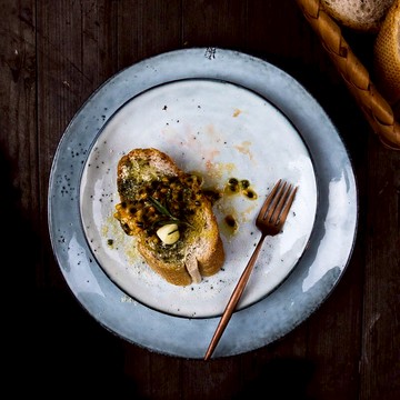 復古異形麻點陶瓷盤 家用10英寸沙拉盤西餐廳牛排盤個性西餐餐具