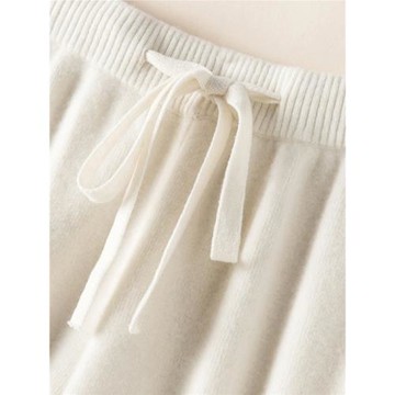 白色100%純羊毛針織闊腿褲女外穿秋冬高腰垂感羊絨直筒褲拖地長褲