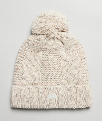 Superdry Women's Women's Cable Knit Bobble Beanie Beige / Oatmeal Tweed - Size: 1SIZE