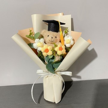 熱賣花束💐博士帽小熊玩偶花束畢業禮物向日葵毛線花中高考送孩子一舉奪魁花