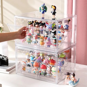 【mohe 木暉居家】全透明防塵潮玩公仔展示架收納盒-8入(收納盒4入+展示架4入 鞋盒 包包櫃 公仔盒 收納箱)  1組  36 x 20 x 18 cm