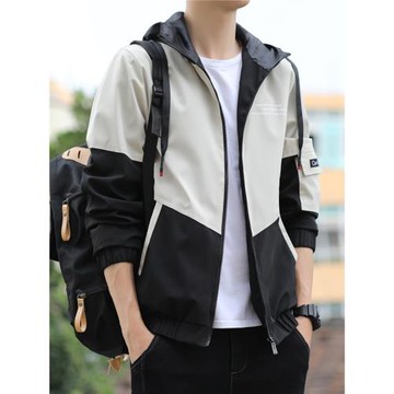 男士時尚夾克春季新款撞色連帽外套休閑帥氣初秋簡約保暖衣服褂子