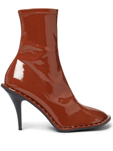 Stella McCartney - Ryder lacquered ankle boots - women - Polyurethane/Polyester - 38 - Brown