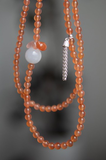 橘貓甜夢-南紅瑪瑙保山冰橘手串+趴趴貓+翡翠+S925銀流蘇