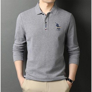 秋冬款POLO衫 長袖polo衫 工作服 速乾吸濕排汗 夏天新款POLO衫男商務紳士刺繡翻領透氣長袖t恤打底衫