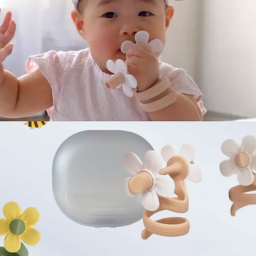 【安琪兒婦嬰百貨】韓國 MAMA's TEM 小龍捲花固齒器-棉花粉(贈輕量泡泡盒+美國Gosili鉑金矽膠吸管)