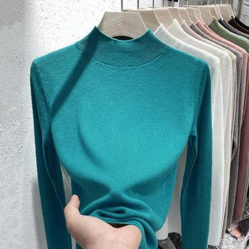 大碼春裝衣半高領羊毛絨打底衫女內搭上衣修身毛衣秋冬長袖針織衫