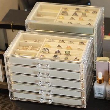 五層首飾盒耳環耳釘小飾品收納盒家用珠寶盒多格分類透明整理盒