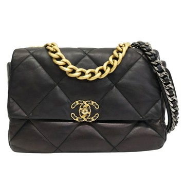 CHANEL 香奈兒 黑色 羊皮 19 Flap Bag 兩用包 金扣 (變色) 【二手名牌BRAND OFF】