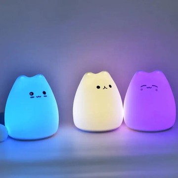 可愛的貓小夜燈嬰兒兒童卡通 7 色矽膠睡燈觸摸感應檯燈用於家庭臥室裝飾