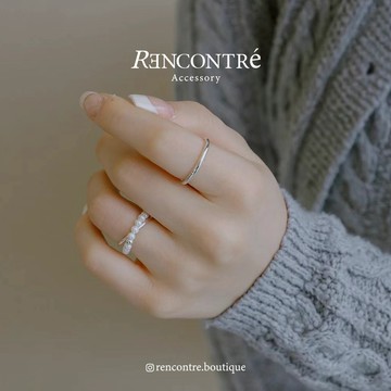 售完不補 【韓國東大門 圓珠雙層戒指 黑瑪瑙/白珍珠】925純銀 天然石 瑪瑙 圓珠 簡約戒指 Rencontre