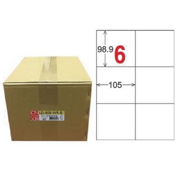 【龍德】LONGDER 三用電腦標籤 A4 6格 98.9*105mm 可再貼 1000張/箱 LD-808-WR-B(適用雷射、噴墨、影印)