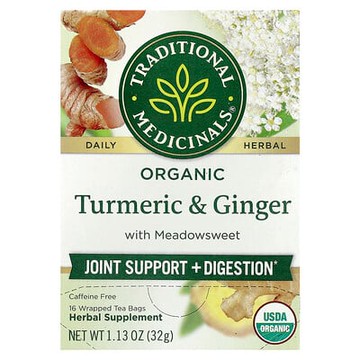 Traditional Medicinals, 有機薑黃含繡線菊和薑，無咖啡萃取，16 茶包，1.13 盎司（32 克）