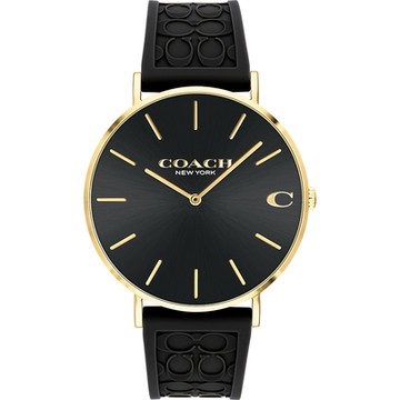 COACH C字LOGO男錶 母親節送禮推薦-金x黑色矽膠帶/41mm CO14602633