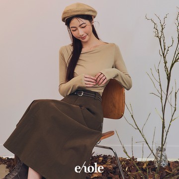 不對稱肩抓皺彈力棉上衣-卡